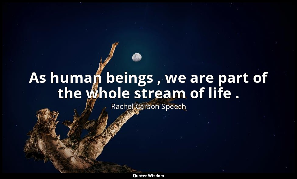 As human beings , we are part of the whole stream of life . — Rachel Carson Speech