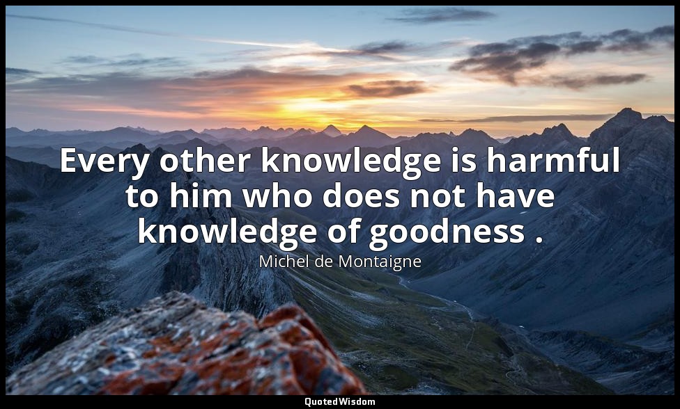 Every other knowledge is harmful to him who does not have knowledge of goodness  — Michel de Montaigne
