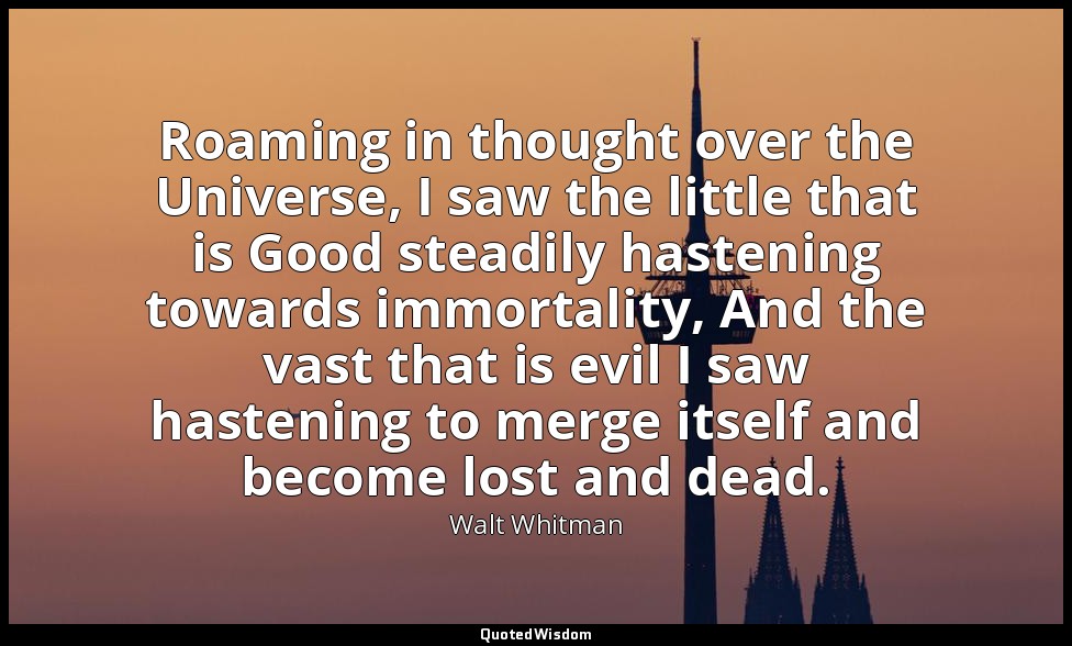 Roaming in thought over the Universe, I saw the little that is Good steadily has — Walt Whitman