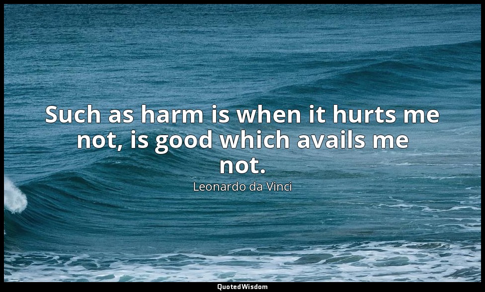 Such as harm is when it hurts me not, is good which avails me not. — Leonardo da Vinci
