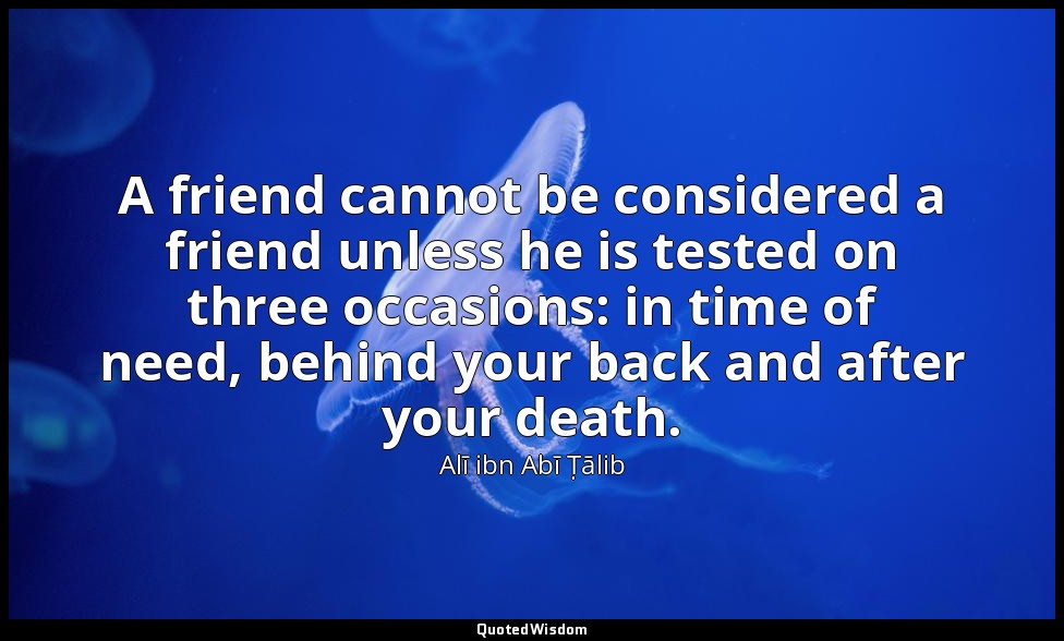 A friend cannot be considered a friend unless he is tested on three occasions: i — Alī ibn Abī Ṭālib
