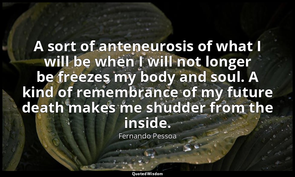 A sort of anteneurosis of what I will be when I will not longer be freezes my bo — Fernando Pessoa