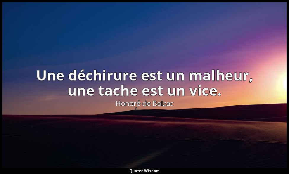 Une déchirure est un malheur, une tache est un vice. — Honoré de Balzac