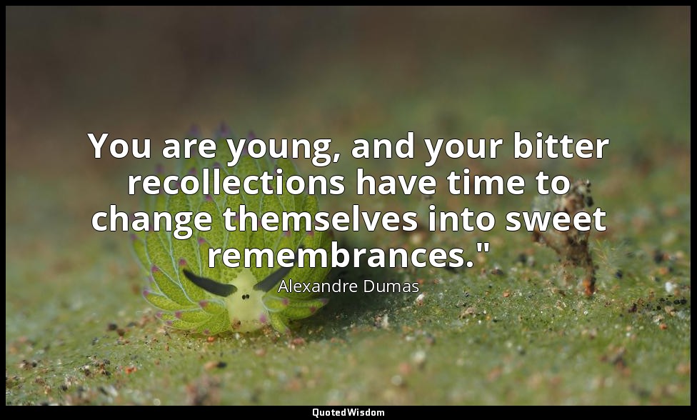 You are young, and your bitter recollections have time to change themselves into — Alexandre Dumas
