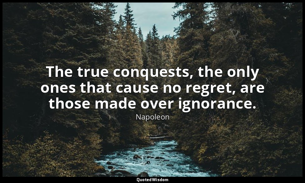 The true conquests, the only ones that cause no regret, are those made over igno — Napoleon