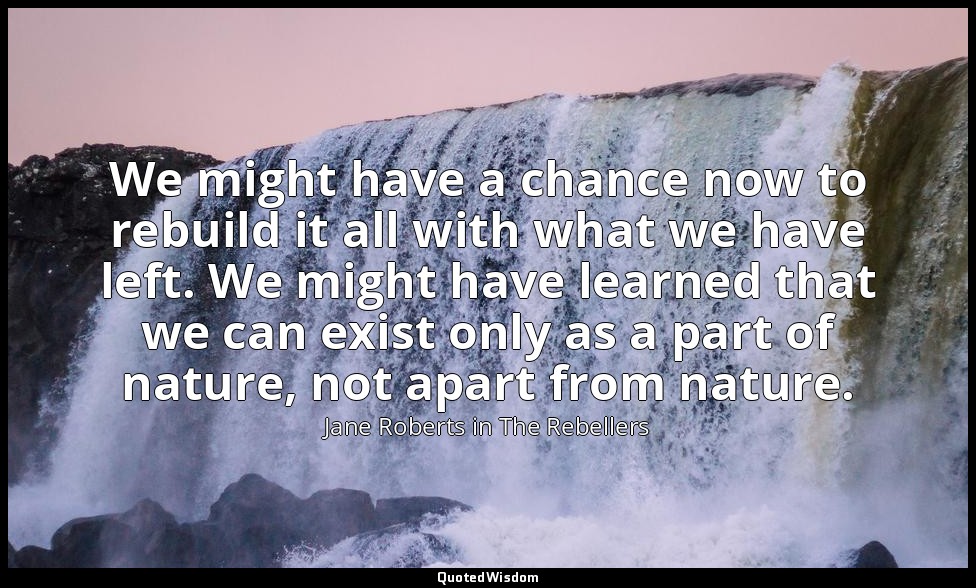 We might have a chance now to rebuild it all with what we have left. We might ha — Jane Roberts in The Rebellers