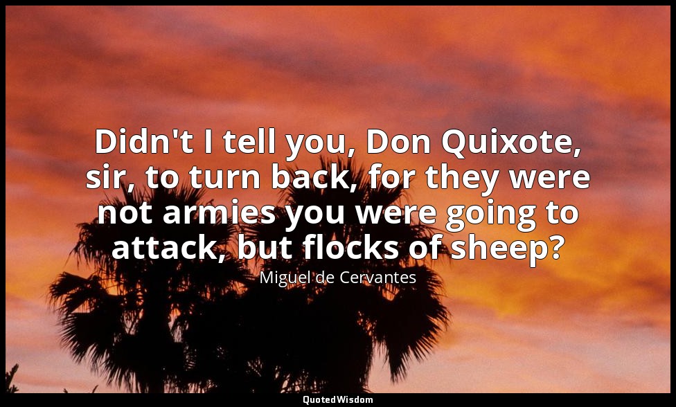 Didn't I tell you, Don Quixote, sir, to turn back, for they were not armies you  — Miguel de Cervantes