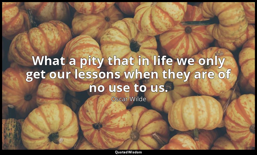 What a pity that in life we only get our lessons when they are of no use to us. — Oscar Wilde