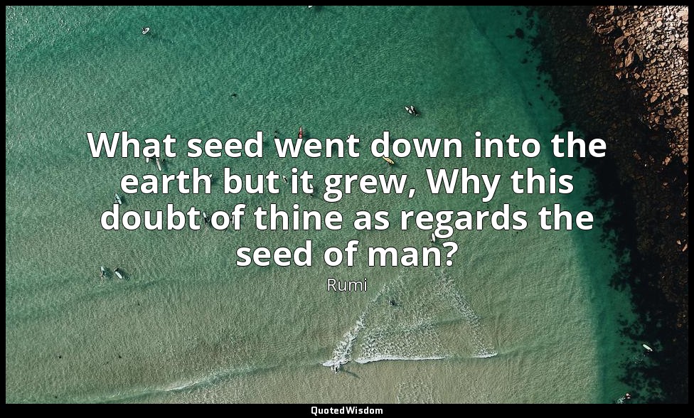 What seed went down into the earth but it grew, Why this doubt of thine as regar — Rumi