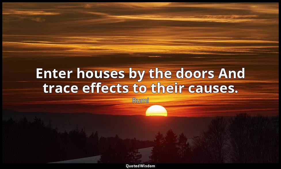 Enter houses by the doors And trace effects to their causes. — Rumi