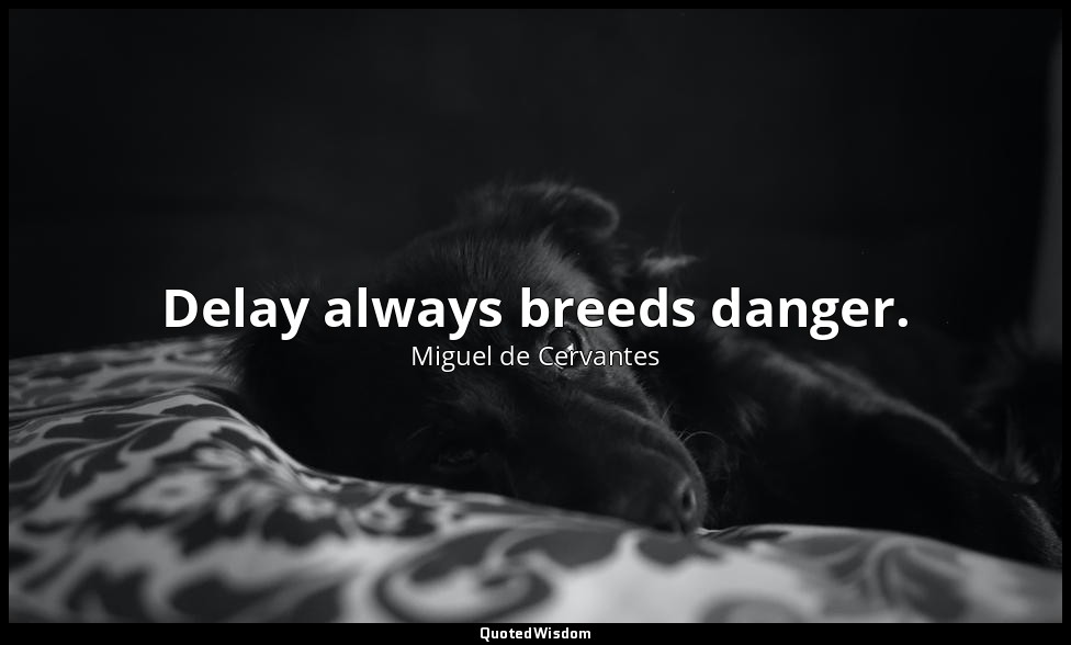 Delay always breeds danger. — Miguel de Cervantes