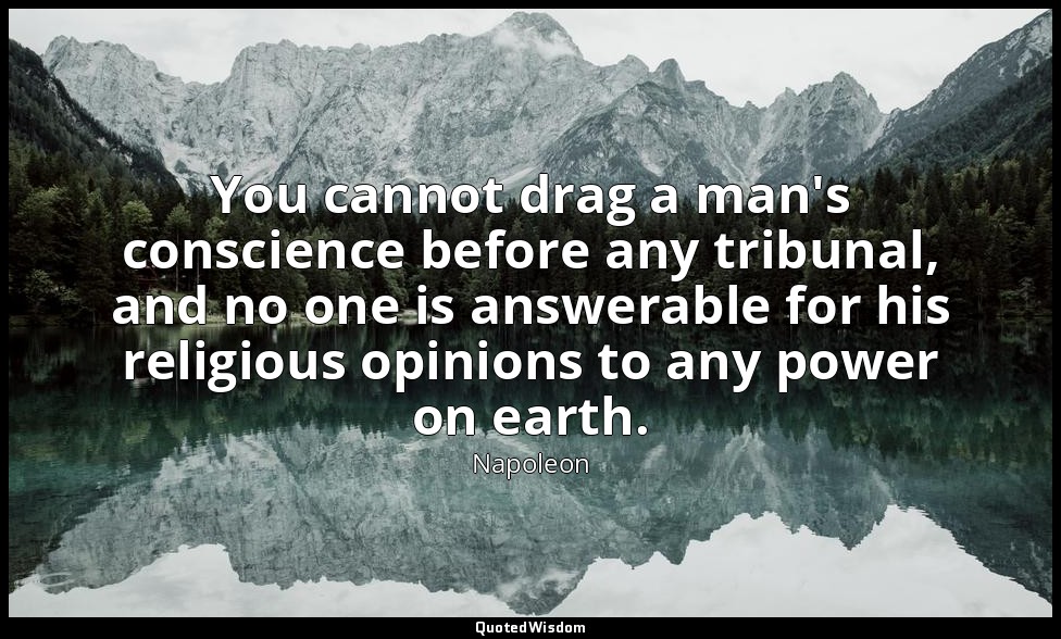 You cannot drag a man's conscience before any tribunal, and no one is answerable — Napoleon
