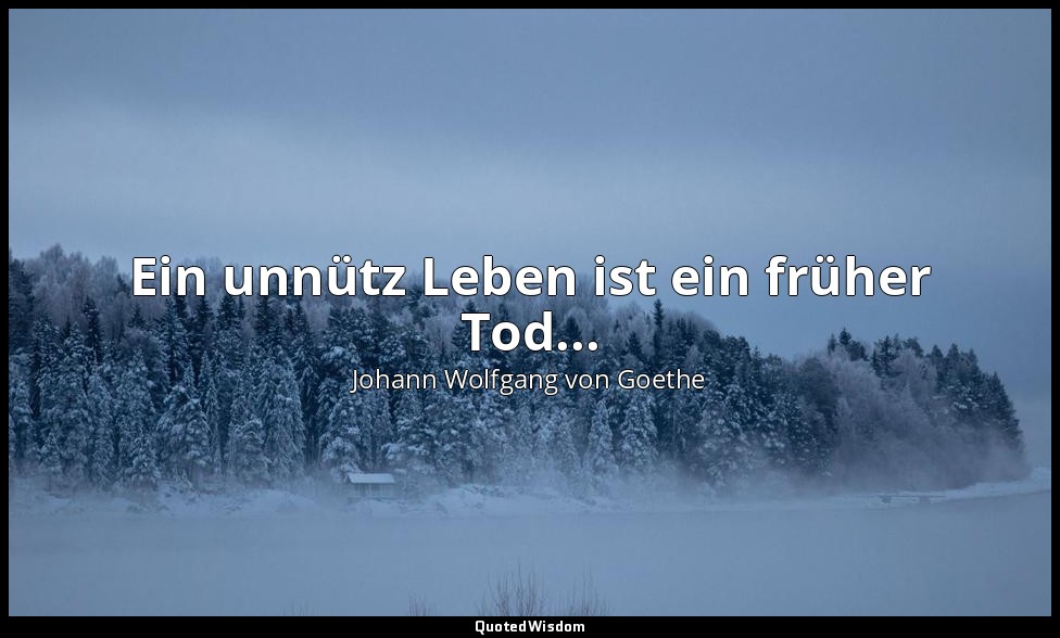 Ein unnütz Leben ist ein früher Tod... — Johann Wolfgang von Goethe