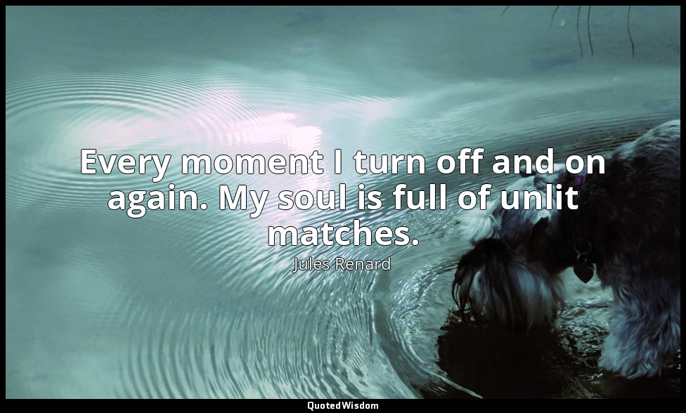 Every moment I turn off and on again. My soul is full of unlit matches. — Jules Renard