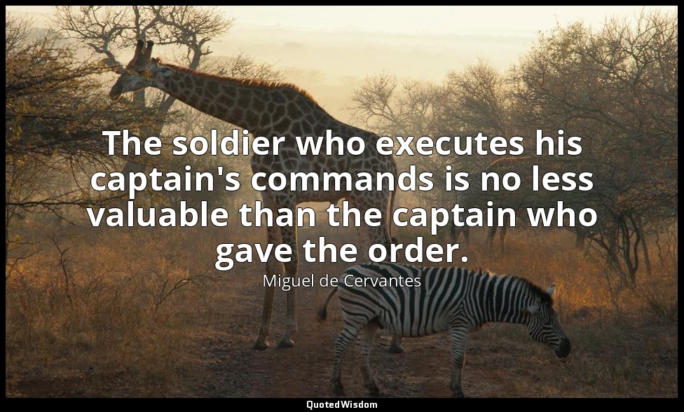 The soldier who executes his captain's commands is no less valuable than the cap — Miguel de Cervantes