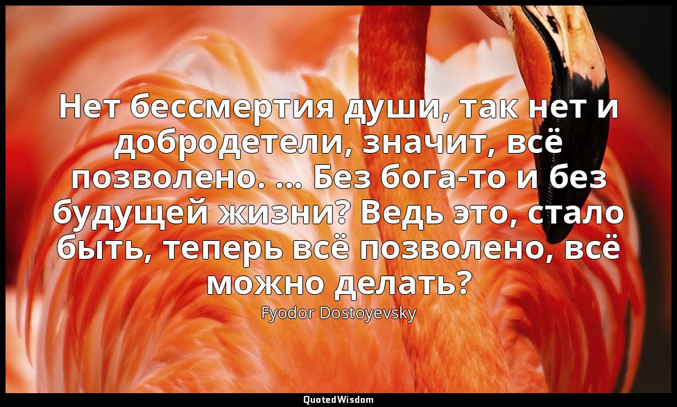 Нет бессмертия души, так нет и добродетели, значит, всё позволено. ... Без бога- — Fyodor Dostoyevsky