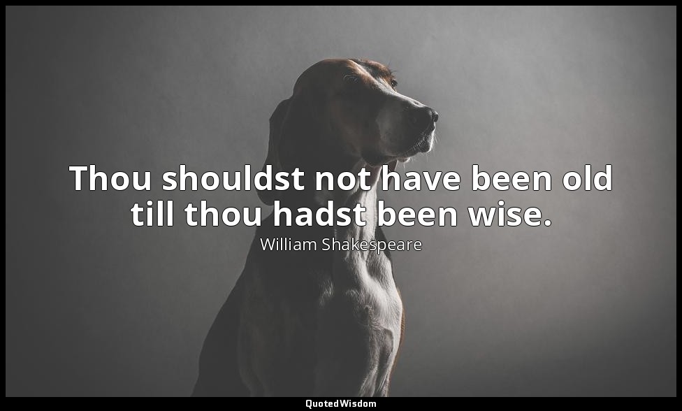 Thou shouldst not have been old till thou hadst been wise. — William Shakespeare