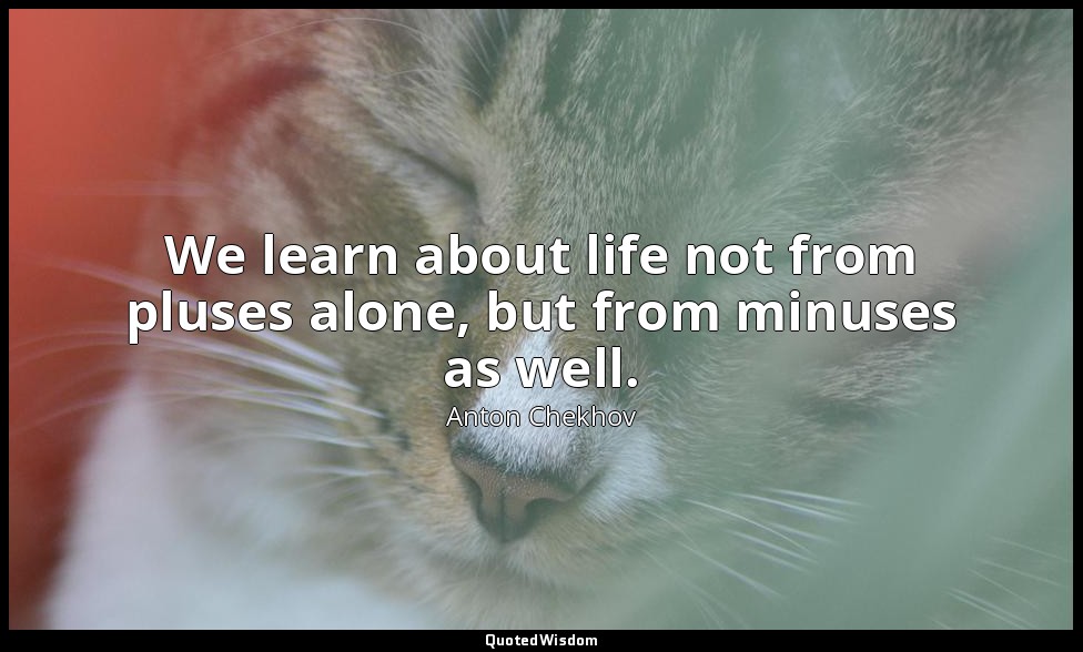We learn about life not from pluses alone, but from minuses as well. — Anton Chekhov