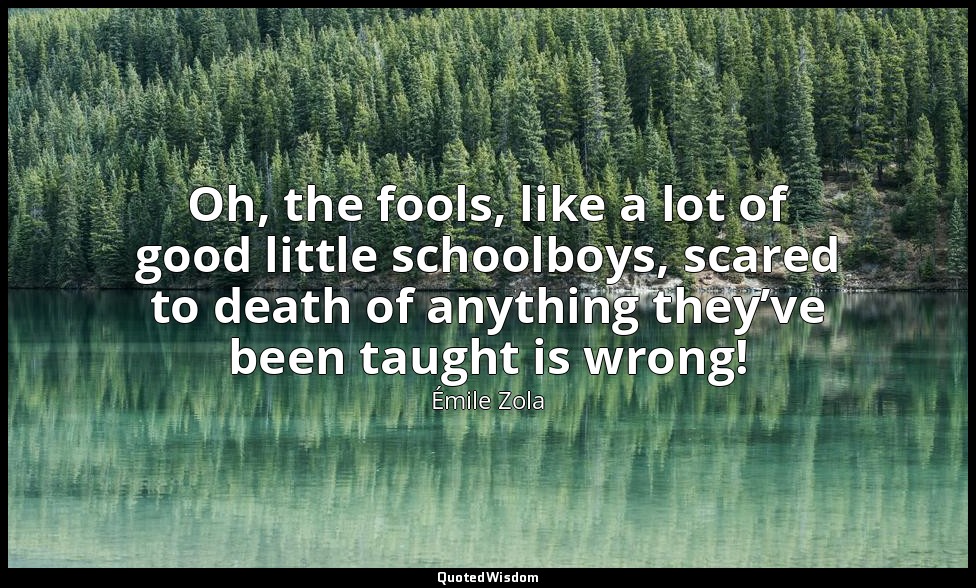 Oh, the fools, like a lot of good little schoolboys, scared to death of anything — Émile Zola