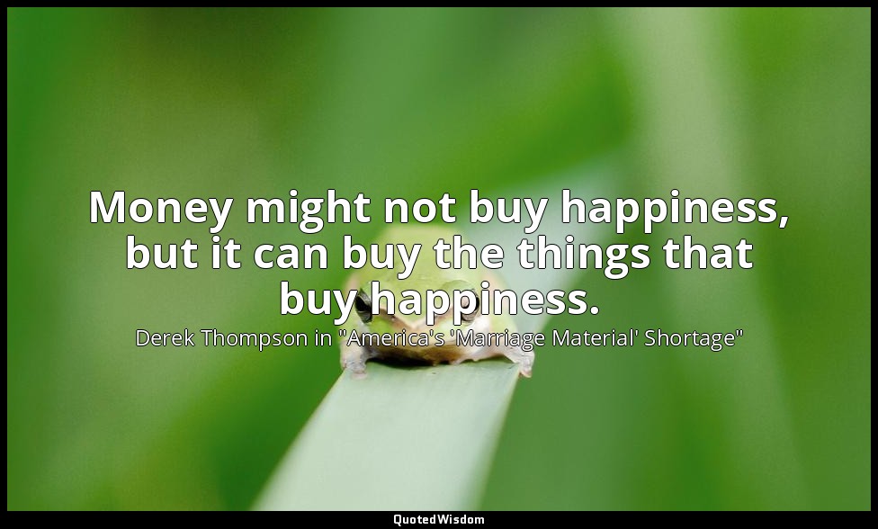 Money might not buy happiness, but it can buy the things that buy happiness. — Derek Thompson in "America's 'Marriage Material' Shortage"