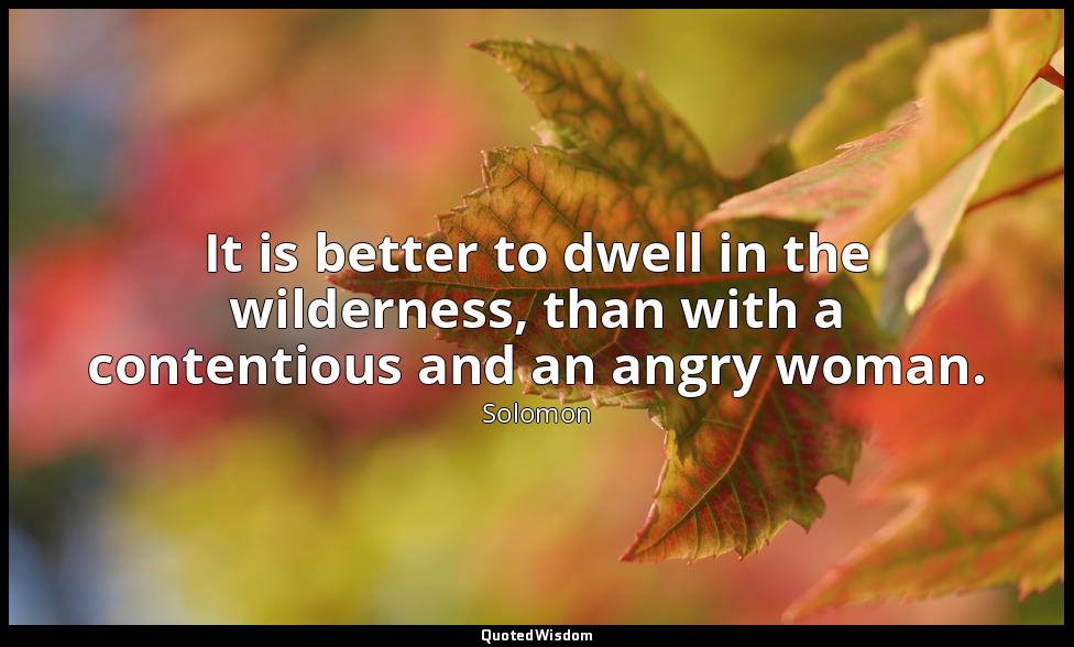 It is better to dwell in the wilderness, than with a contentious and an angry wo — Solomon