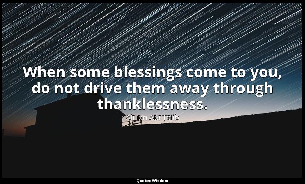 When some blessings come to you, do not drive them away through thanklessness. — Alī ibn Abī Ṭālib
