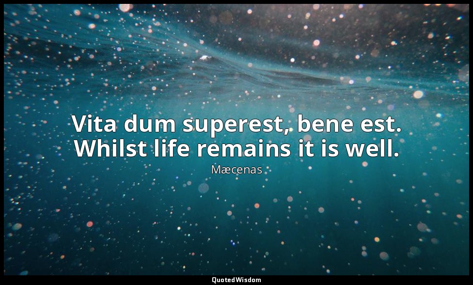 Vita dum superest, bene est. Whilst life remains it is well. — Mæcenas