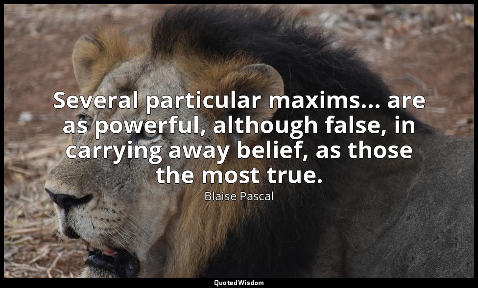 Several particular maxims... are as powerful, although false, in carrying away b — Blaise Pascal