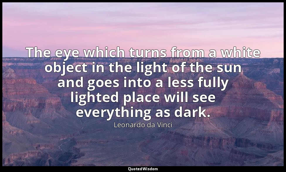 The eye which turns from a white object in the light of the sun and goes into a  — Leonardo da Vinci