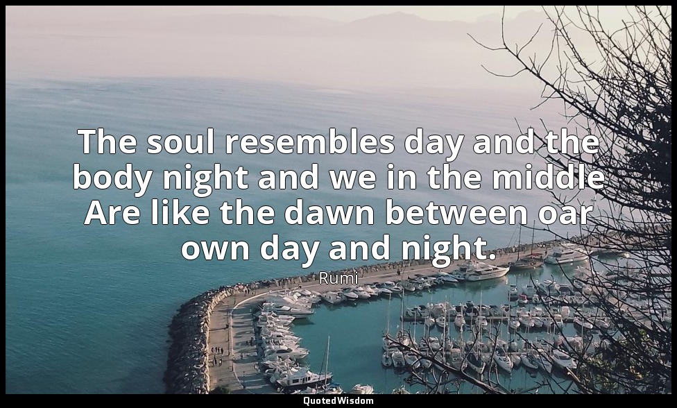 The soul resembles day and the body night and we in the middle Are like the dawn — Rumi