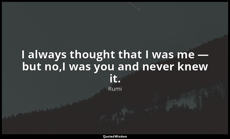 I always thought that I was me — but no,I was you and never knew it. — Rumi