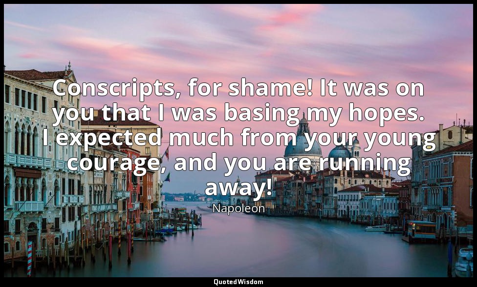 Conscripts, for shame! It was on you that I was basing my hopes. I expected much — Napoleon