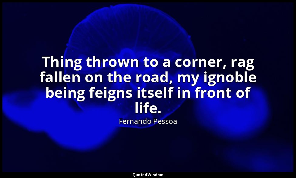 Thing thrown to a corner, rag fallen on the road, my ignoble being feigns itself — Fernando Pessoa