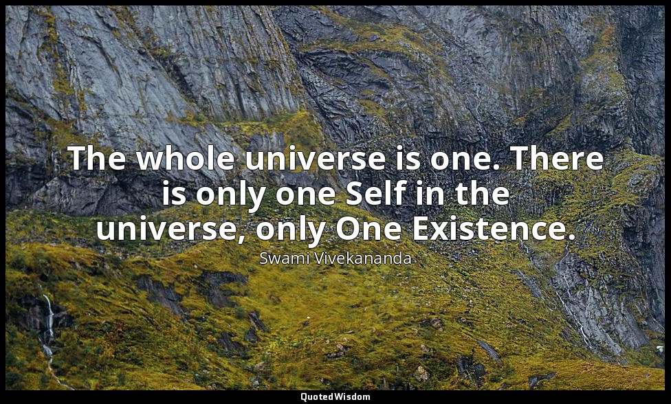 The whole universe is one. There is only one Self in the universe, only One Exis — Swami Vivekananda