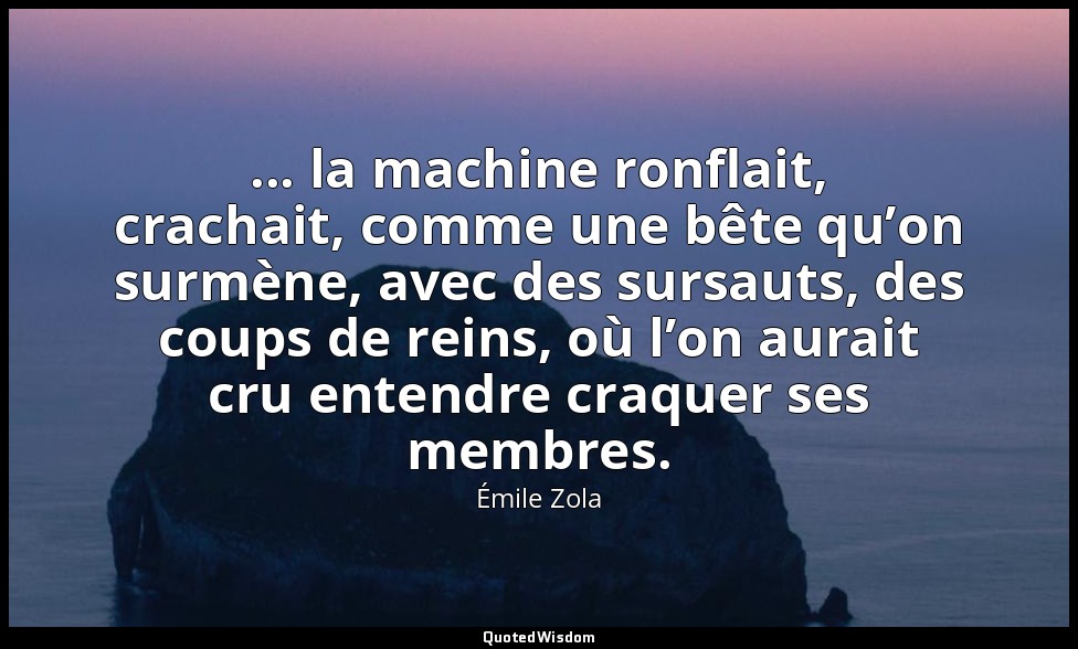 ... la machine ronflait, crachait, comme une bête qu’on surmène, avec des sursau — Émile Zola