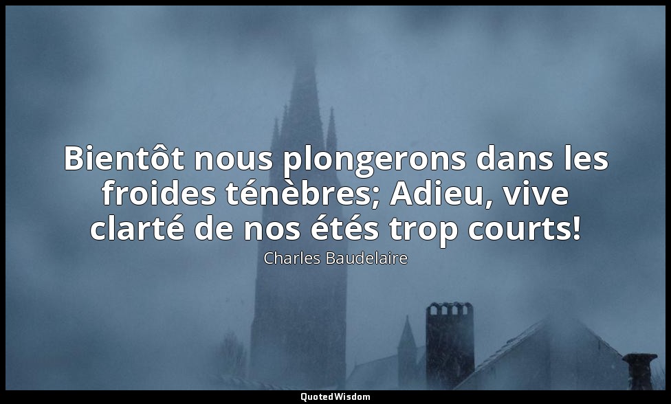 Bientôt nous plongerons dans les froides ténèbres; Adieu, vive clarté de nos été — Charles Baudelaire