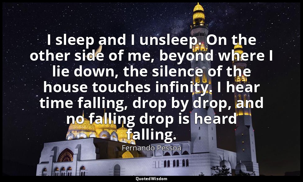 I sleep and I unsleep. On the other side of me, beyond where I lie down, the sil — Fernando Pessoa