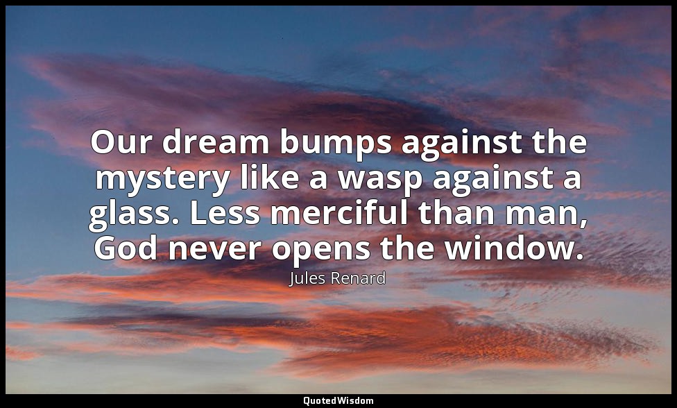 Our dream bumps against the mystery like a wasp against a glass. Less merciful t — Jules Renard