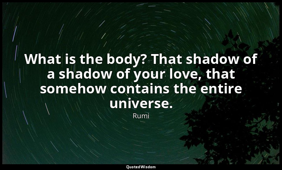 What is the body? That shadow of a shadow of your love, that somehow contains th — Rumi