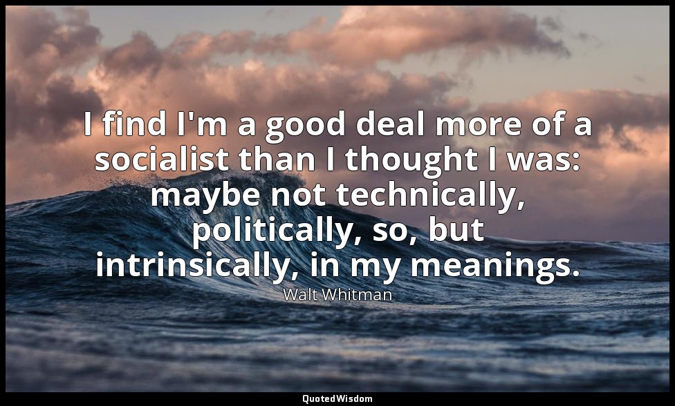 I find I'm a good deal more of a socialist than I thought I was: maybe not techn — Walt Whitman