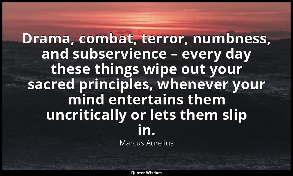Drama, combat, terror, numbness, and subservience – every day these things wipe  — Marcus Aurelius