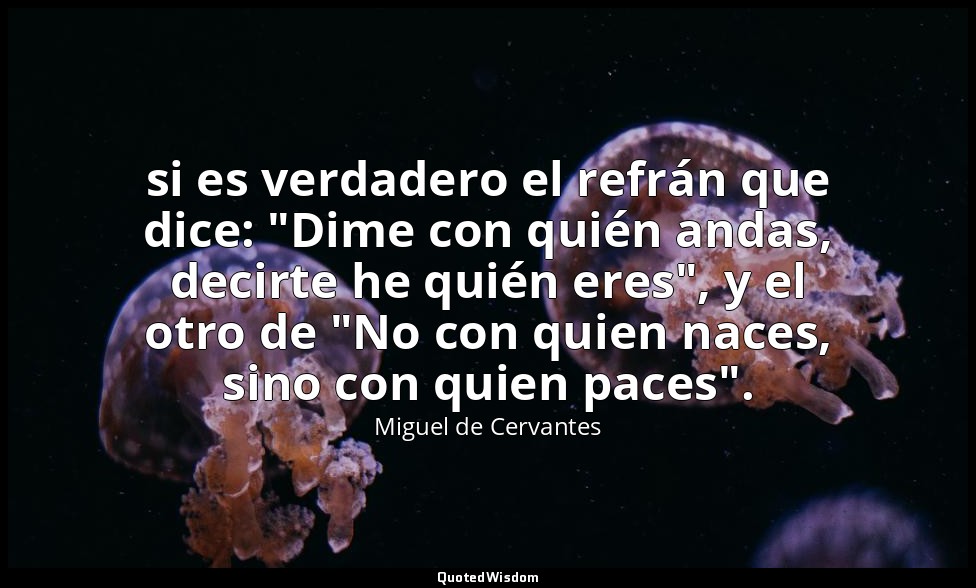 si es verdadero el refrán que dice: "Dime con quién andas, decirte he quién eres — Miguel de Cervantes