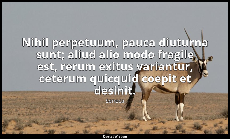 Nihil perpetuum, pauca diuturna sunt; aliud alio modo fragile est, rerum exitus  — Seneca