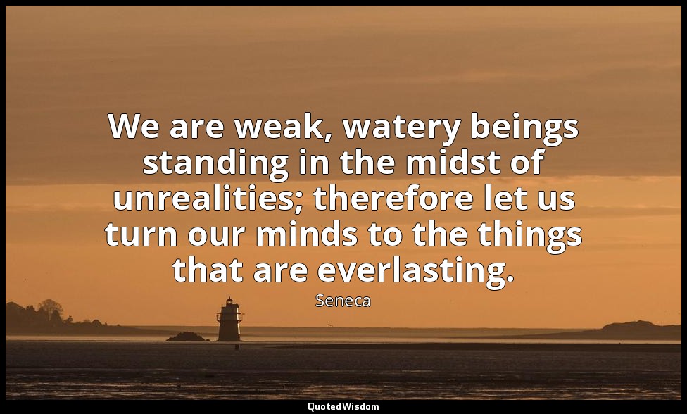 We are weak, watery beings standing in the midst of unrealities; therefore let u — Seneca