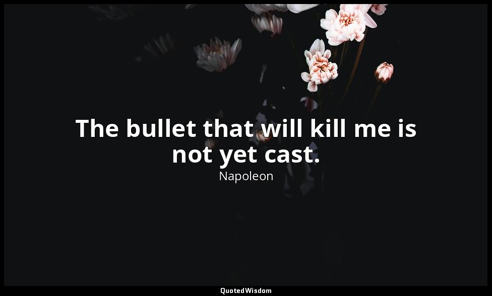 The bullet that will kill me is not yet cast. — Napoleon