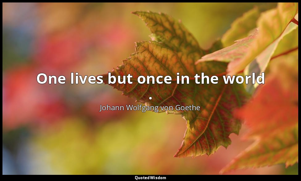One lives but once in the world . — Johann Wolfgang von Goethe