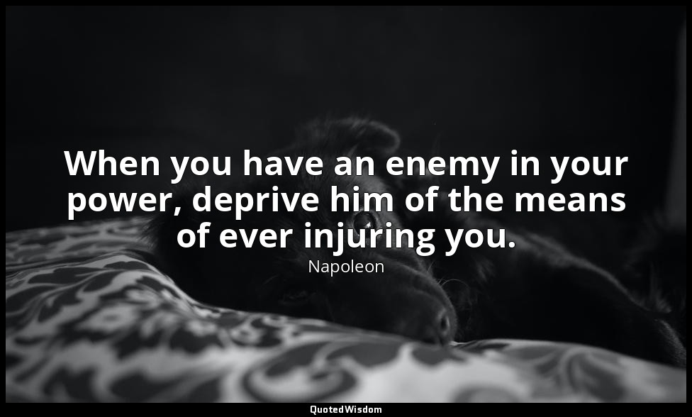 When you have an enemy in your power, deprive him of the means of ever injuring  — Napoleon
