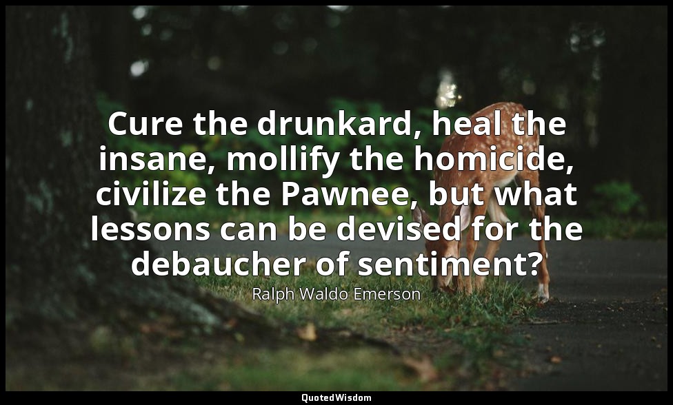Cure the drunkard, heal the insane, mollify the homicide, civilize the Pawnee, b — Ralph Waldo Emerson