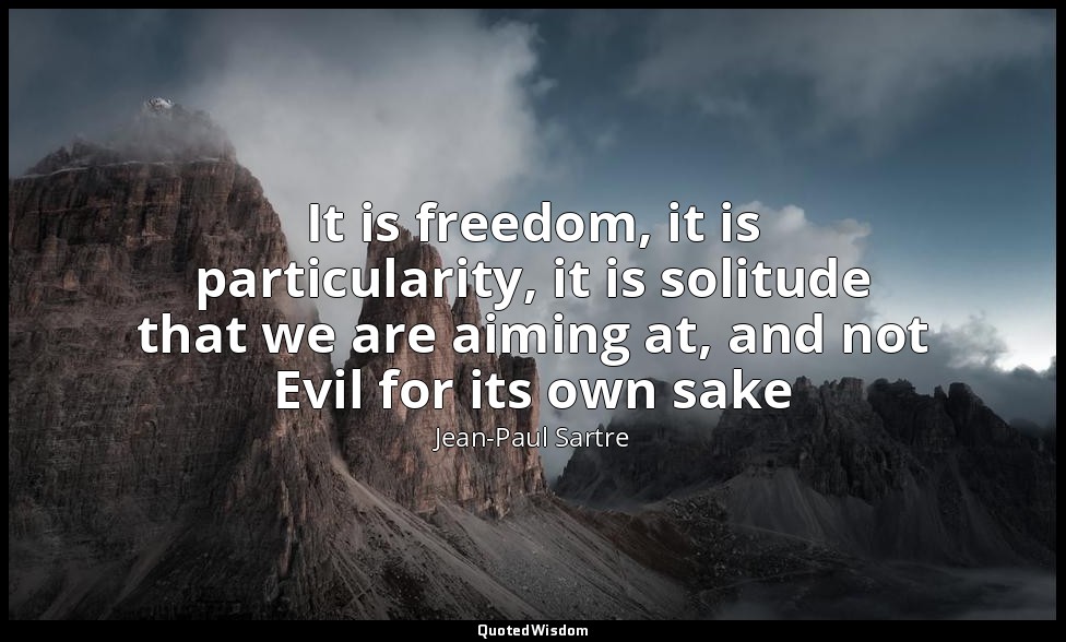 It is freedom, it is particularity, it is solitude that we are aiming at, and no — Jean-Paul Sartre