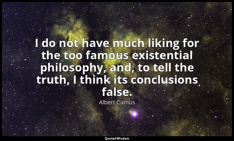 I do not have much liking for the too famous existential philosophy, and, to tel — Albert Camus